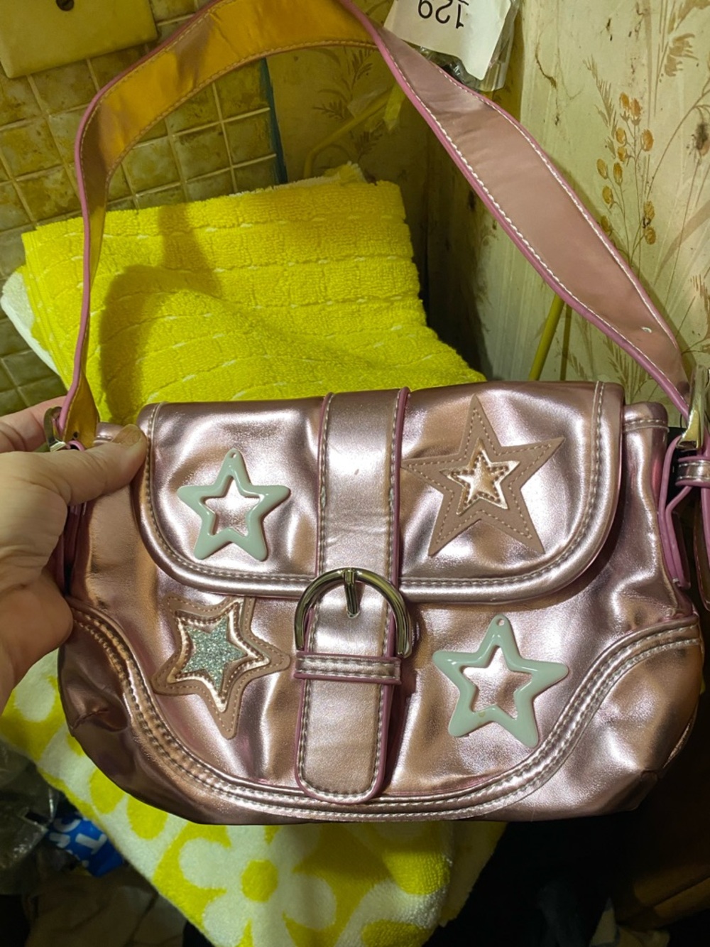 SHEIN Girls' Metallic Pink Star-Embellished Shoulder Bag